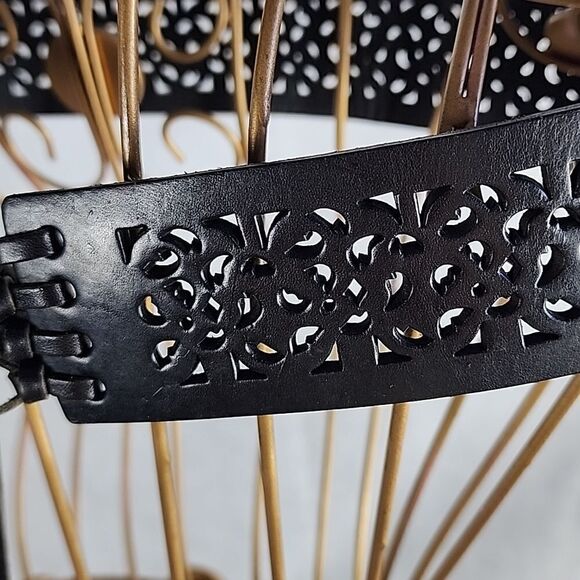 Vtg Leather Corset Style Black Tie Belt Size L Whimsigoth main image 5